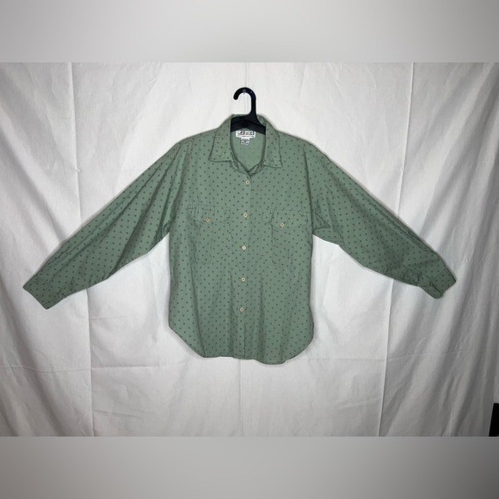 Vintage Ricki Miss Erika Sage Green Diamond Print Button Downโ Shirt Medium